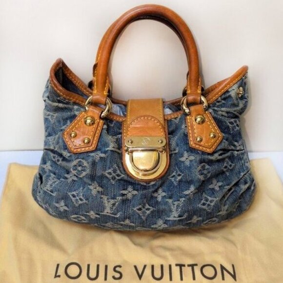 Authentic Louis Vuitton Denim Pleaty Monogram Vintage Pouch Pochette Hand Bag - Picture 1 of 16